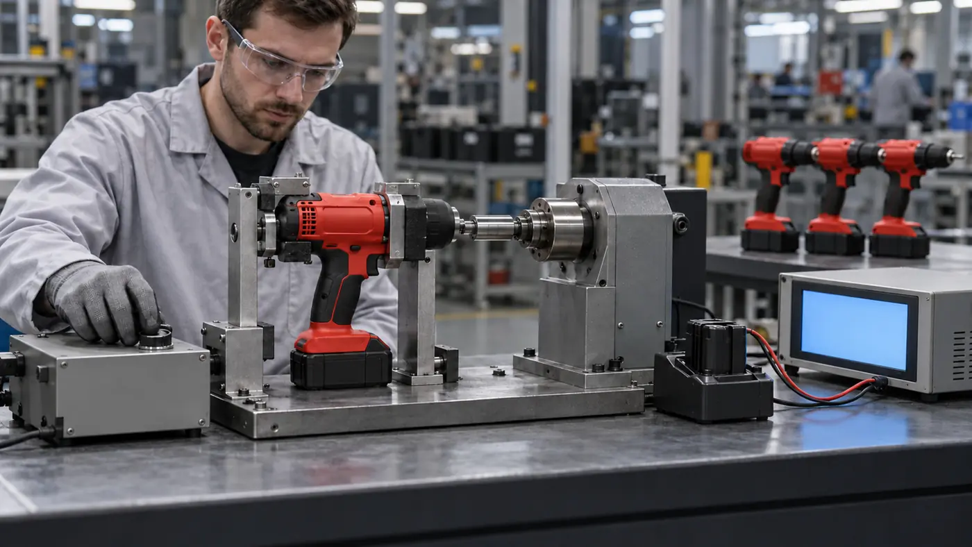 Quality control testing of a cordless drill
