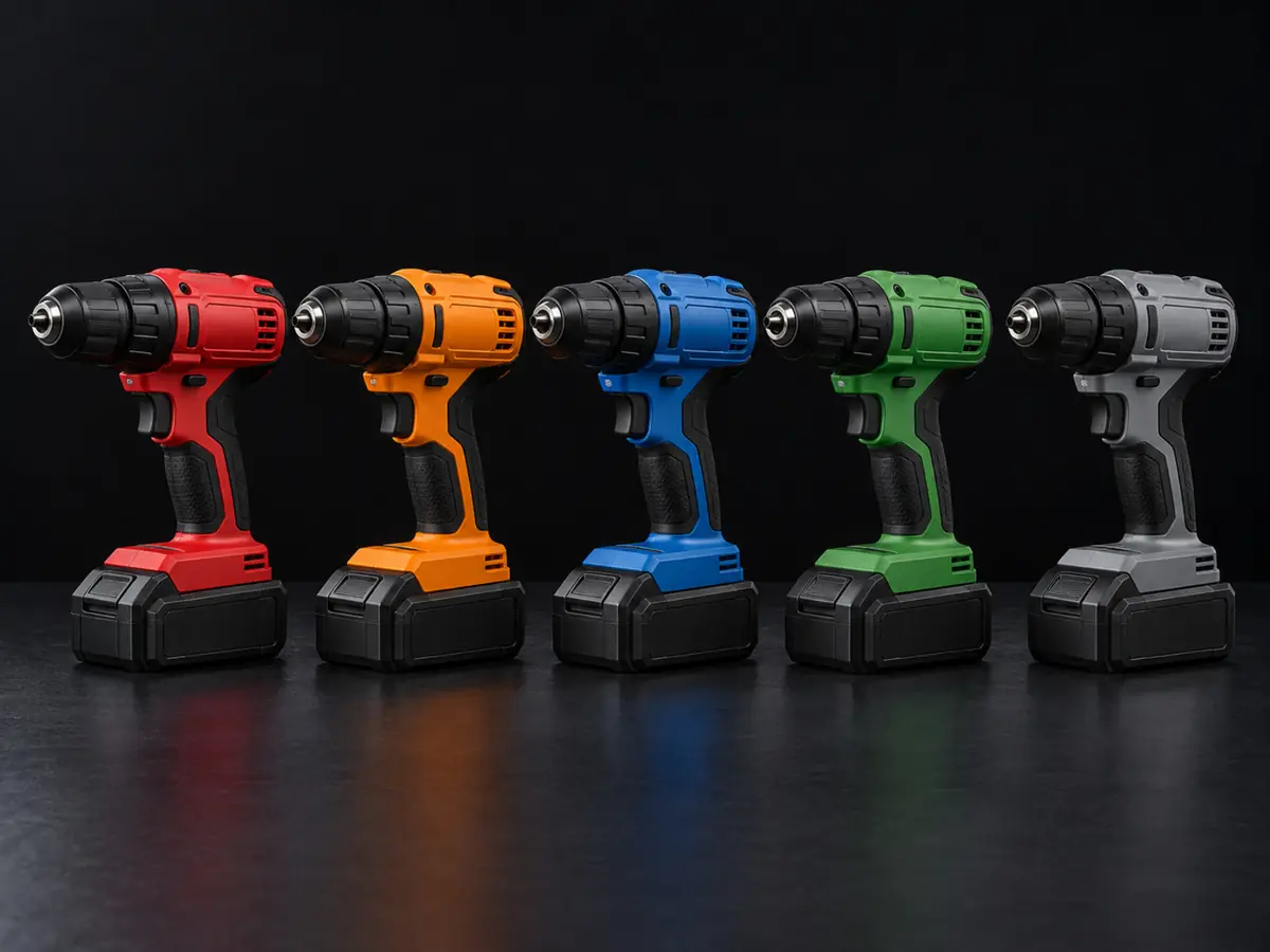 The same cordless drill in five custom colors
